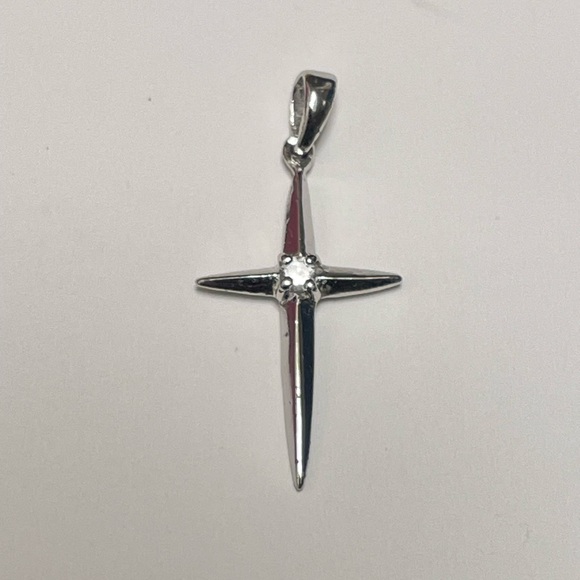 Vintage Sterling Silver Celestial Crystal Cross pendant 925k stamped - Picture 9 of 9